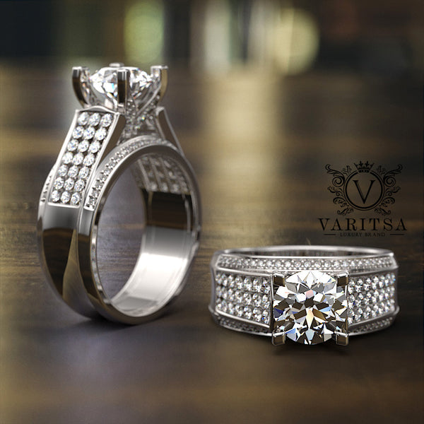 2.7ct Diamond Wide Gold Engagement Ring - 01US55